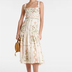 Agua Bendita Cream Floral Midi Dress